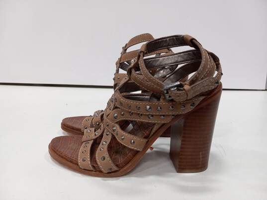 Women's Sam Edelman Studded Brown Leather Strappy Heeled Sandals Sz 9M image number 3