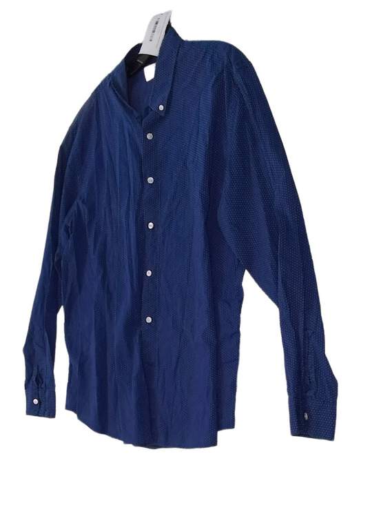 Mens Blue White Dotted Long Sleeve Button Down Dress Shirt Size X-Large image number 2