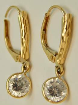 14K Yellow Gold Clear Cubic Zirconia Etched Drop Earrings 1.6g