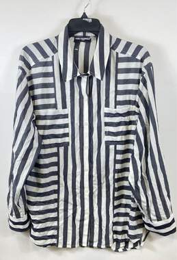 Karl Lagerfeld Women Black Striped Button Up Shirt L
