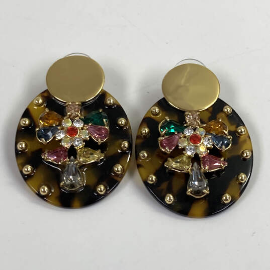 Designer J. Crew Gold-Tone Multicolor Stone Tortoise Shell Drop Earrings image number 2