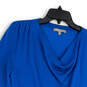 Womens Blue Knitted Cowl Neck Long Sleeve Pullover Sweater Size Large image number 3
