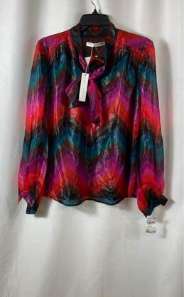NWT Trina Turk Womens Multicolor Long Sleeve Tie Neck Blouse Top Size Small