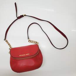 Michael Kors Red Pebbled Leather Foldover Zip Crossbody Bag 8x5x2.5"