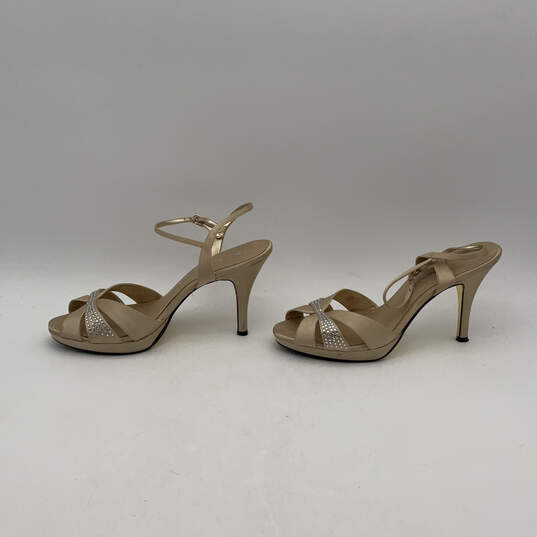 Womens Beige Leather Peep Toe Stiletto Heel Slingback Sandals Size 11 M image number 3
