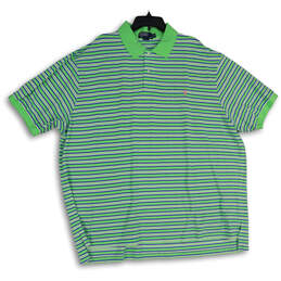 Mens Green Blue Striped Short Sleeve Spread Collar Polo Shirt Size 4XB
