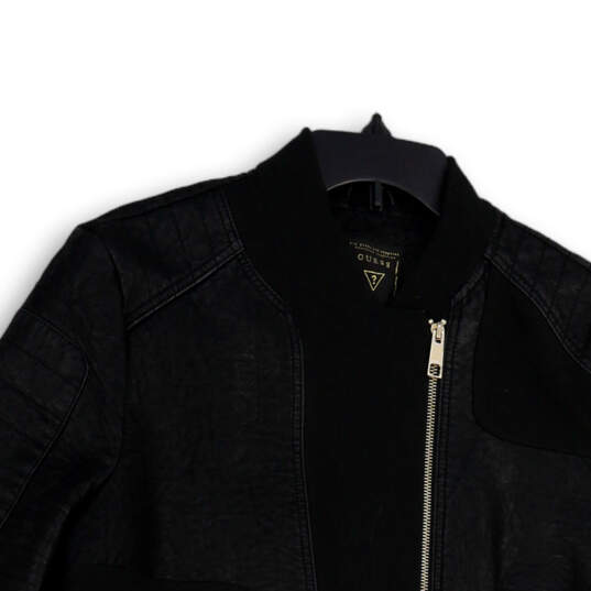 Womens Black Long Sleeve Pockets Full-Zip Motorcycle Jacket Size XL image number 3
