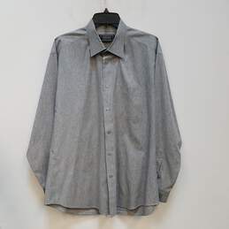 Mens Gray Long Sleeve Collared Chest Pocket Button-Up Shirt Size 34-35
