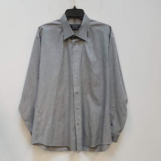 Mens Gray Long Sleeve Collared Chest Pocket Button-Up Shirt Size 34-35 image number 1