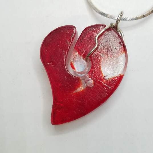 Sterling Silver Glass Swirl Rainbow Red Heart Pendant 17in Necklace 13.6g image number 4