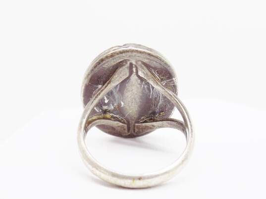 Artisan 925 Southwestern Brown Stone Oval Cabochon Stamped Split Shank Ring 8.7g image number 2