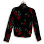 Womens Black Red Floral Long Sleeve Spread Collar Button-Up Shirt Size XS image number 1