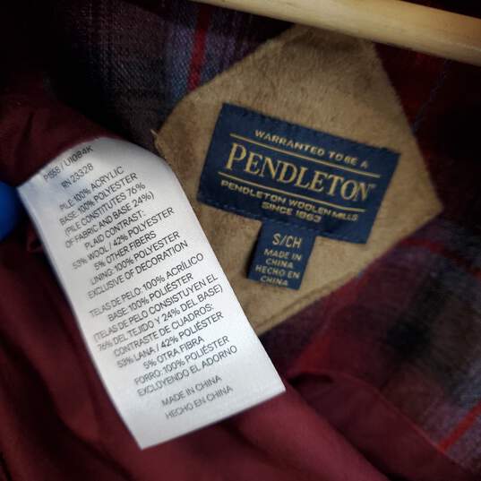 Wm Pendleton Burgundy Pile Sherpa Fleece Flannel Wool Full Zip  Jacket Sz S/CH image number 3