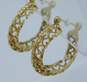 14K Gold Etched Open Hearts Scrolled Hoop Earrings 3.7g image number 2