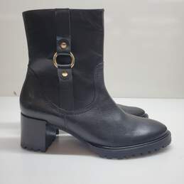 Rockport Women's Black Leather Side Zip Stacked Heel Ankle Biker Boots 9.5