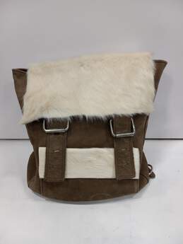 Women's Brown Leather Backpack with White Fur