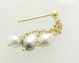 18K Yellow Gold Freshwater Pearl Chain Dangle Single Earring 1.5g alternative image