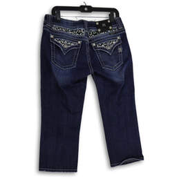 Womens Blue Denim Sequin Medium Wash Pockets Straight Leg Capri Jeans Sz 29 alternative image