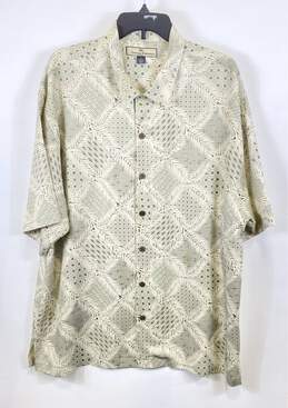 Tommy Bahama Mens Green White Geometric Silk Short Sleeve Button-Up Shirt Sz XL