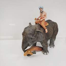 Signed Poema Designs Artistic Porcelain Elephant and Rider