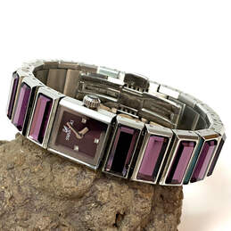 Designer Swarovski 999 986 Purple Crystal Stone Square Analog wristwatch