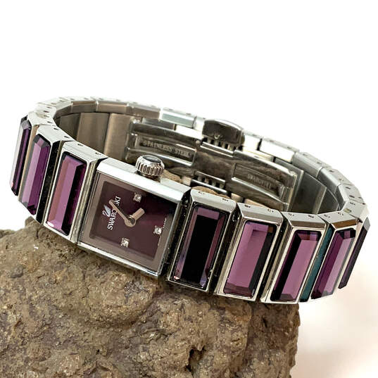 Designer Swarovski 999 986 Purple Crystal Stone Square Analog wristwatch image number 1