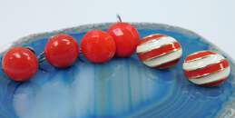 VNTG Mixed Metals Red Acrylic & Enamel Clip Earrings