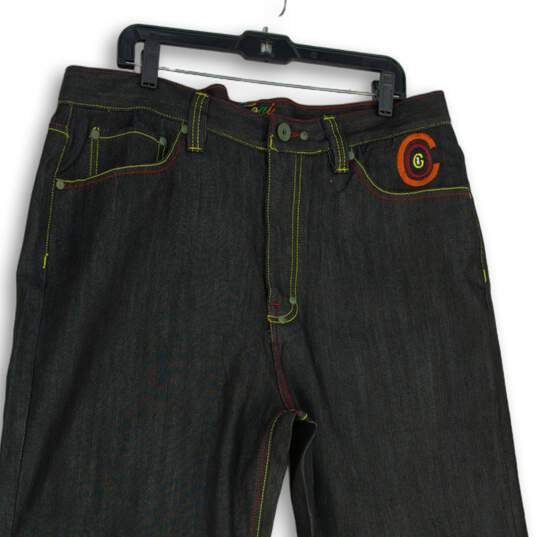 Coogi Mens Black Denim Embroidered 5-Pocket Design Wide-Leg Jeans Size 38x34 image number 3