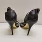 BEBE Gold Ankle Plate Black Leather Pump Heels Shoes Size 10 B image number 5