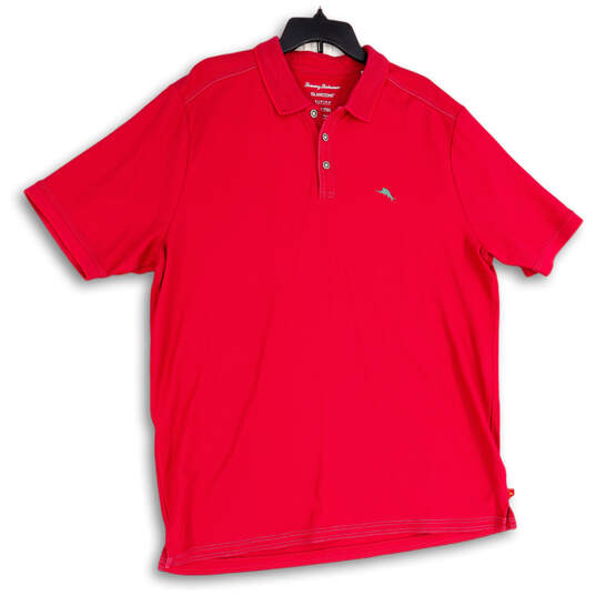 Mens Pink Spread Collar Short Sleeve Side Slit Polo Shirt Size XLT image number 1