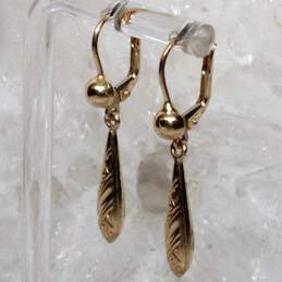 14K Yellow Gold Etched Design Dangle Earrings - 2.80g alternative image