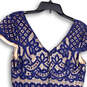 Womens Blue Lace Short Sleeve V-Neck Back Zip Fit & Flare Dress Size Large image number 4