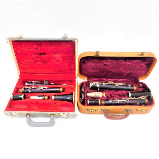 VNTG Hallmark and The Pedler Co. Brand Wooden B Flat Clarinets w/ Cases and Accessories (Set of 2) image number 1