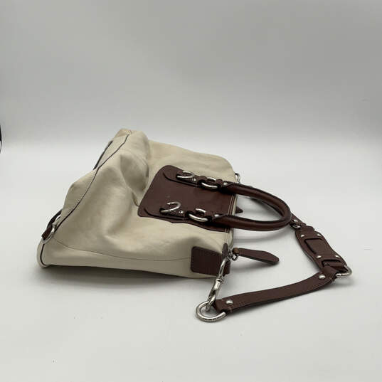 Womens Brown Beige Leather Detachable Strap Inner Zip Pocket Satchel Bag image number 3