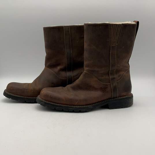 Mens Brown Leather Fur Lined Pull-On Square Toe Ankle Western Boots Size 12 image number 2
