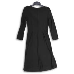 Womens Black V-Neck Long Sleeve Front Twist Shift Dress Size 6 alternative image