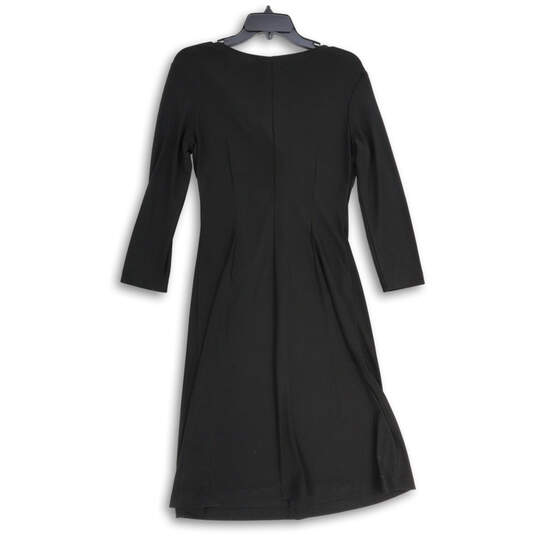 Womens Black V-Neck Long Sleeve Front Twist Shift Dress Size 6 image number 2