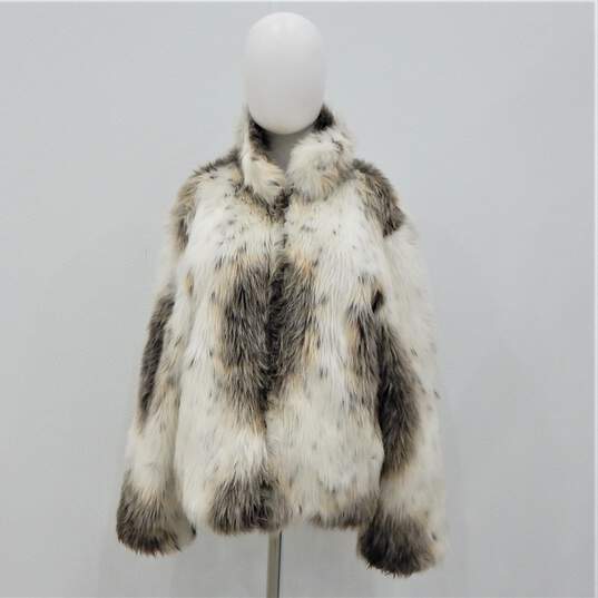 Vintage Bill Blass Sport Womens Faux Fur Animal Print Reversible Zip Coat Size L image number 1