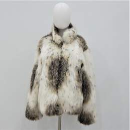 Vintage Bill Blass Sport Womens Faux Fur Animal Print Reversible Zip Coat Size L