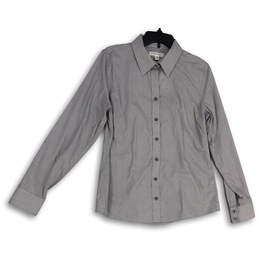 Mens Gray Polka Dot Long Sleeve Non-Iron Fitted Button-Up Shirt Size 12