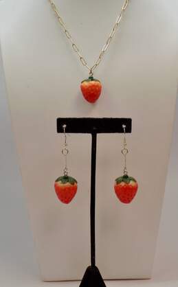 VNTG Mixed Materials Cottagecore Kawaii Strawberry Earrings & Pendant Necklace