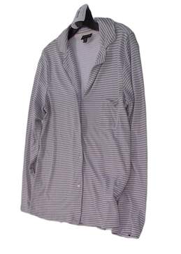 Womens Gray White Striped Long Sleeve Pocket Button Up Shirt Size M alternative image