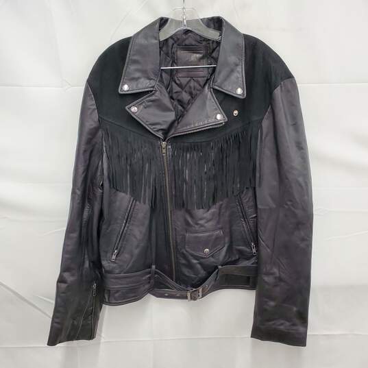 Asos MN's Genuine Black Leather & Suede Fringe Biker Jacket Size L image number 3
