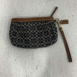 Womens Navy Blue Brown Signature Print Charm Logo Handbag Wristlet Wallet