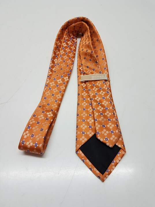 Michael Kors Orange Circle Print Pattern Silk Tie image number 2