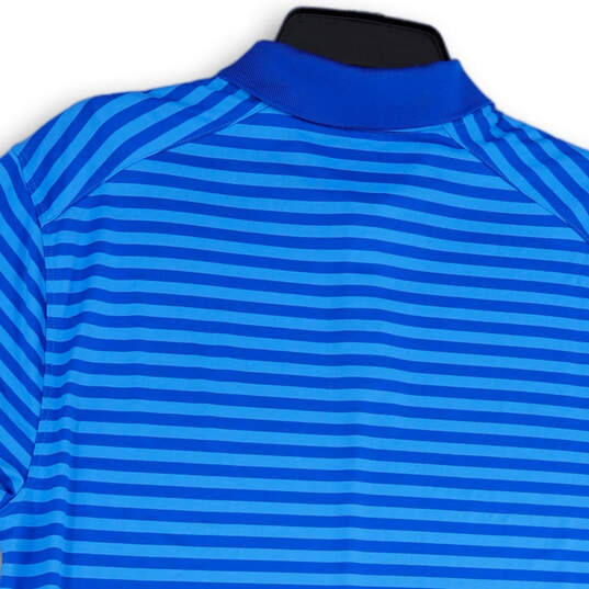 Mens Blue Striped Dri-Fit Short Sleeve Collared Golf Polo Shirt Size Medium image number 4