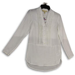 NWT Womens White Pleated Long Sleeve Button Front Tunic Top Size XXS