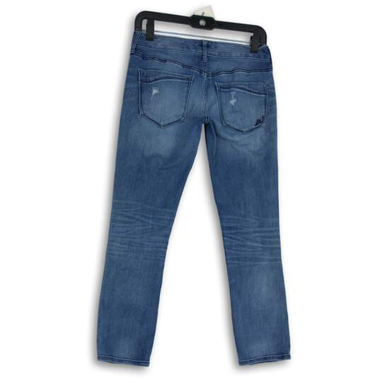 Express Womens Blue Denim Medium Wash Distressed Skinny Jeans Size 0 image number 2