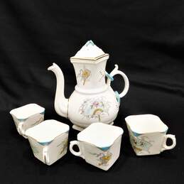 ATQ Sampson Bridgwood & Son Coffee Teapot W/ 4 Square Teacups