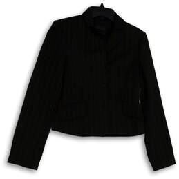 Womens Black Brown Striped Notch Lapel Pockets Three Button Blazer Size XS